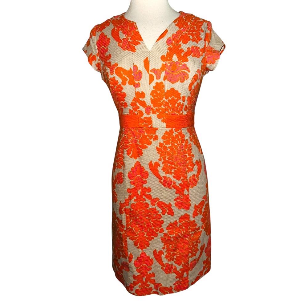 WB4 Boden Floral Print Dress, Sleeveless, Sheath, Cotton Blend, Vibrant Size 4